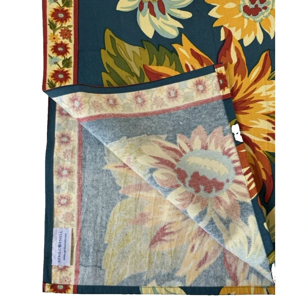 April Cornell Marguerite Table Runner Cotton Blue Orange 100% Cotton 18x108